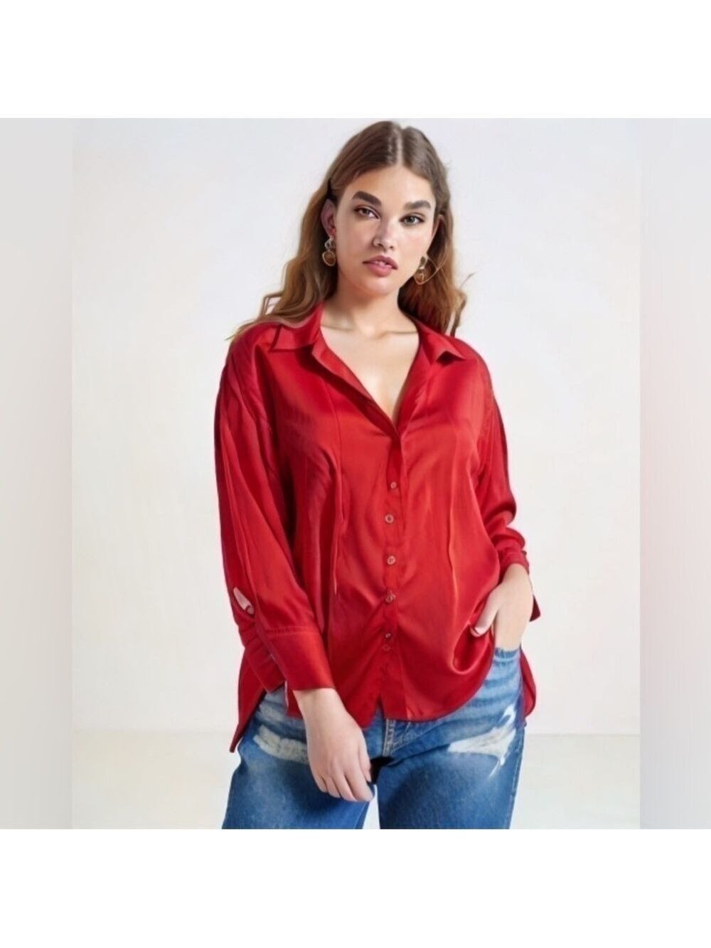 Cato Women's Plus-Size Red Button-Up Blouse